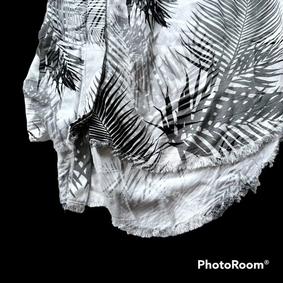 Cloth & Stone Palm Print Dress Medium Hi Low Fringed Raw Hem Front Back … - Picture 7 of 12